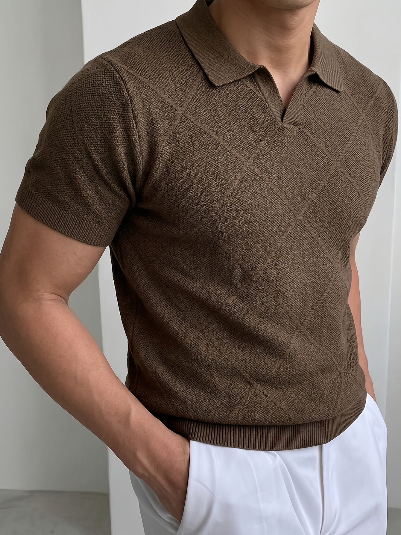 Men's Summer Slim Fit Vintage Knit Polo Shirt with Lapel Collar