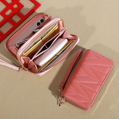 Women'S Stylish Long Wallet with Double Zippers - Casual Style, Card Holder And Coin Purse.