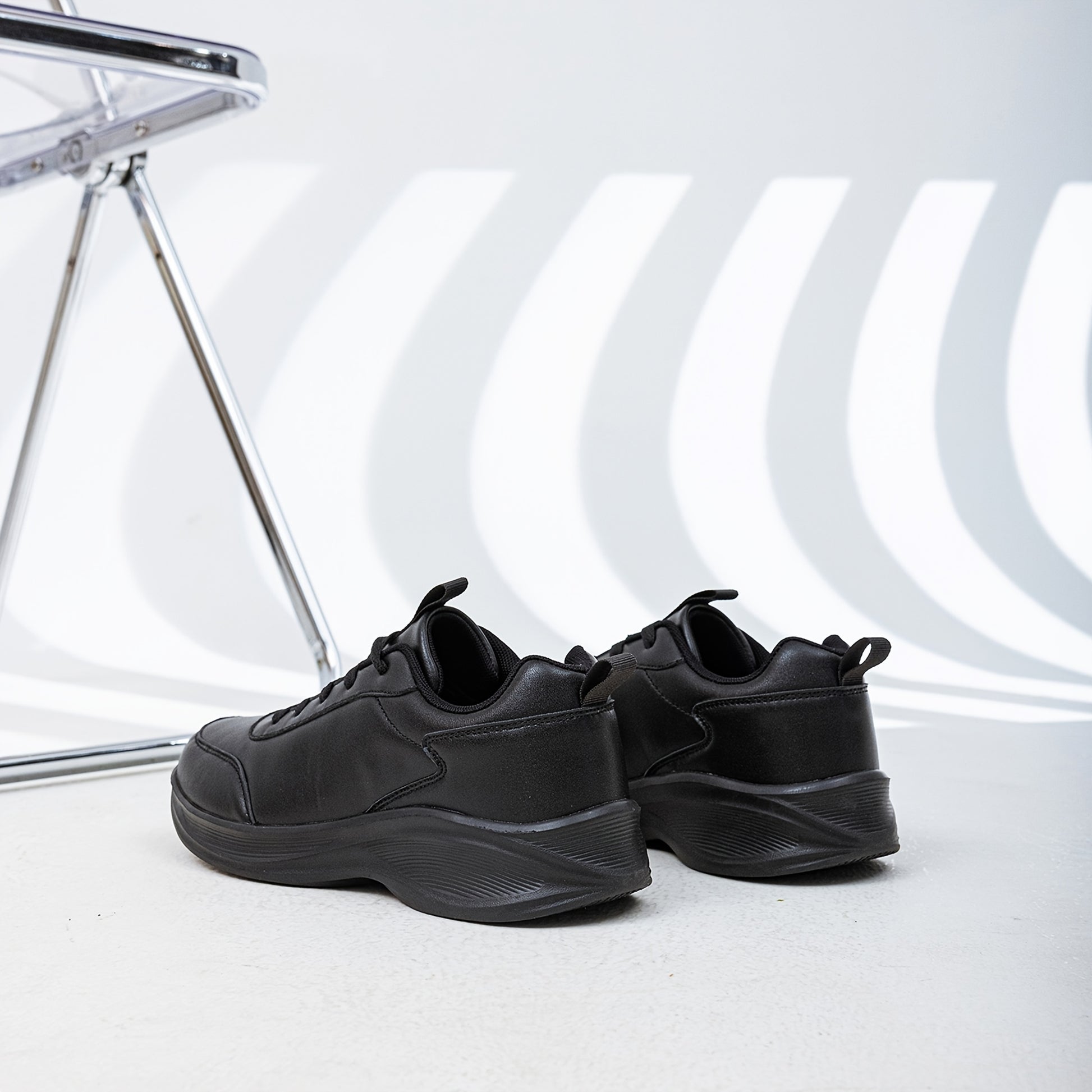 Men's Casual Sneakers Tennis Shoes - Comfortable, Versatile, and Stylish Running, Sports, and Casual Footwear. Black with White Accents, Featuring a Solid Black Synthetic Upper and Durable, Slip-resistant PVC Sole. Lace-up De - ayq