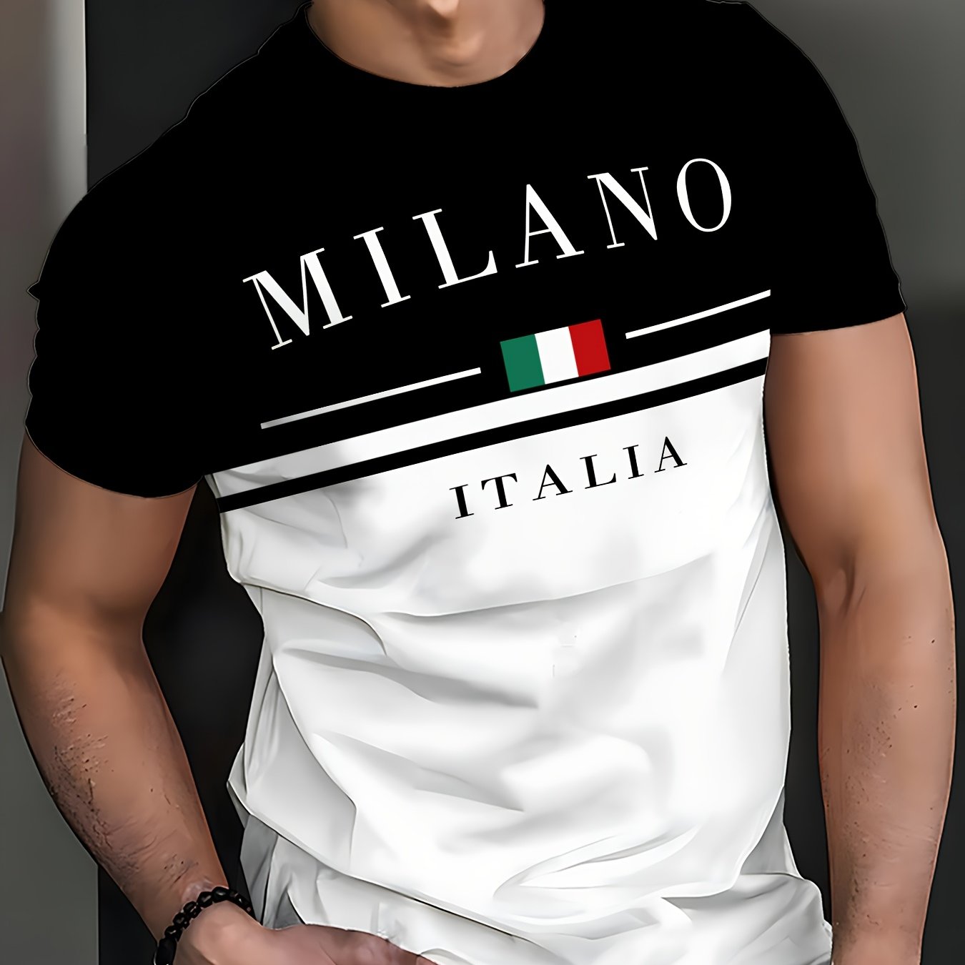 Men'S Milan 3D Print T-Shirt - Casual Crew Neck, Short Sleeve, Lightweight Polyester Tee with Italian Flag Design - Perfect for Travel, Camping, Sports  Outdoor Activities