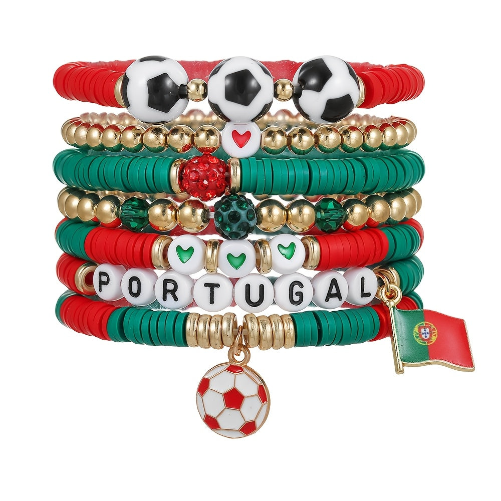 Portugal Fan Bracelet with Football Pendant and Flag Charm