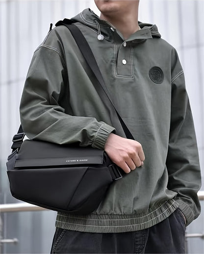 Men'S Sleek Black Crossbody Bag - Durable Oxford Material, Zippered Chest Bag with Adjustable Strap, Ideal for Commuting  Cycling, Trendy Shoulder Bag for Men, Cycling Bag Trendy Shoulder Bag Functional Design, Small Crossbo