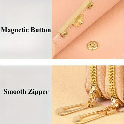 Women'S Shoulder Bag, New Multifunctional Wallet for Women, Zip Closure, Detachable Shoulder Strap, Can Be Used As a Shoulder Or Crossbody Bag, Medium-Length Clutch, Phone Bag, Coin Purse, with 3 Card Slots + Phone Compartmen