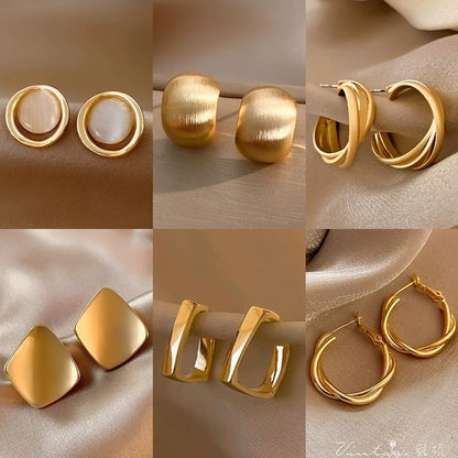 Women's Vintage Elegant Twisted Square C-Shaped Earrings Set