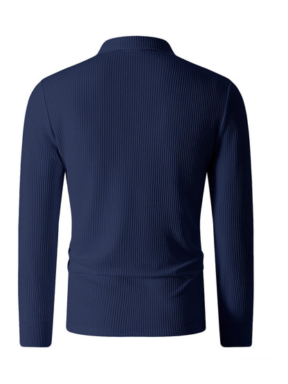 Men's Casual Long-Sleeve Ribbed Polo Shirt for Fall/Winter