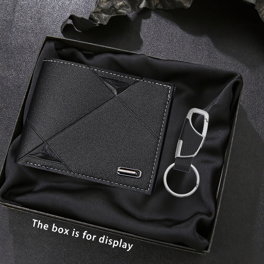 2pcs Men'S Wallet + Keychain Set | Stylish Casual Luxury Sports Wallet, Trendy Daily Essential Accessory, Designed Exclusively for Men, Lining, Dry Clean Only | Perfect Gift for Anniversaries, Valentine'S Day, Birthdays, East