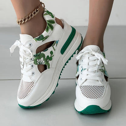 Women's New Fashion Leaf Floral Versatile Casual Lightweight Breathable Mesh Outdoor Sports Sandals with Thick Soft Sole for Height Boost