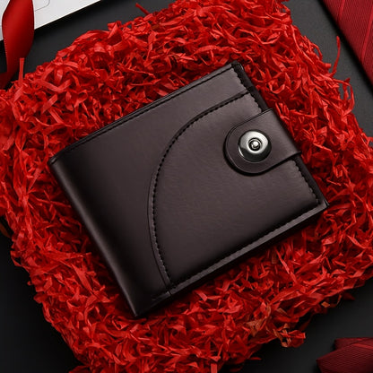 Men's Short Wallet with Magnetic Closure, PU Leather Coin Purse, Fashionable Card Holder with 5 Card Slots, ID Organizer, Suitable for Daily Outings