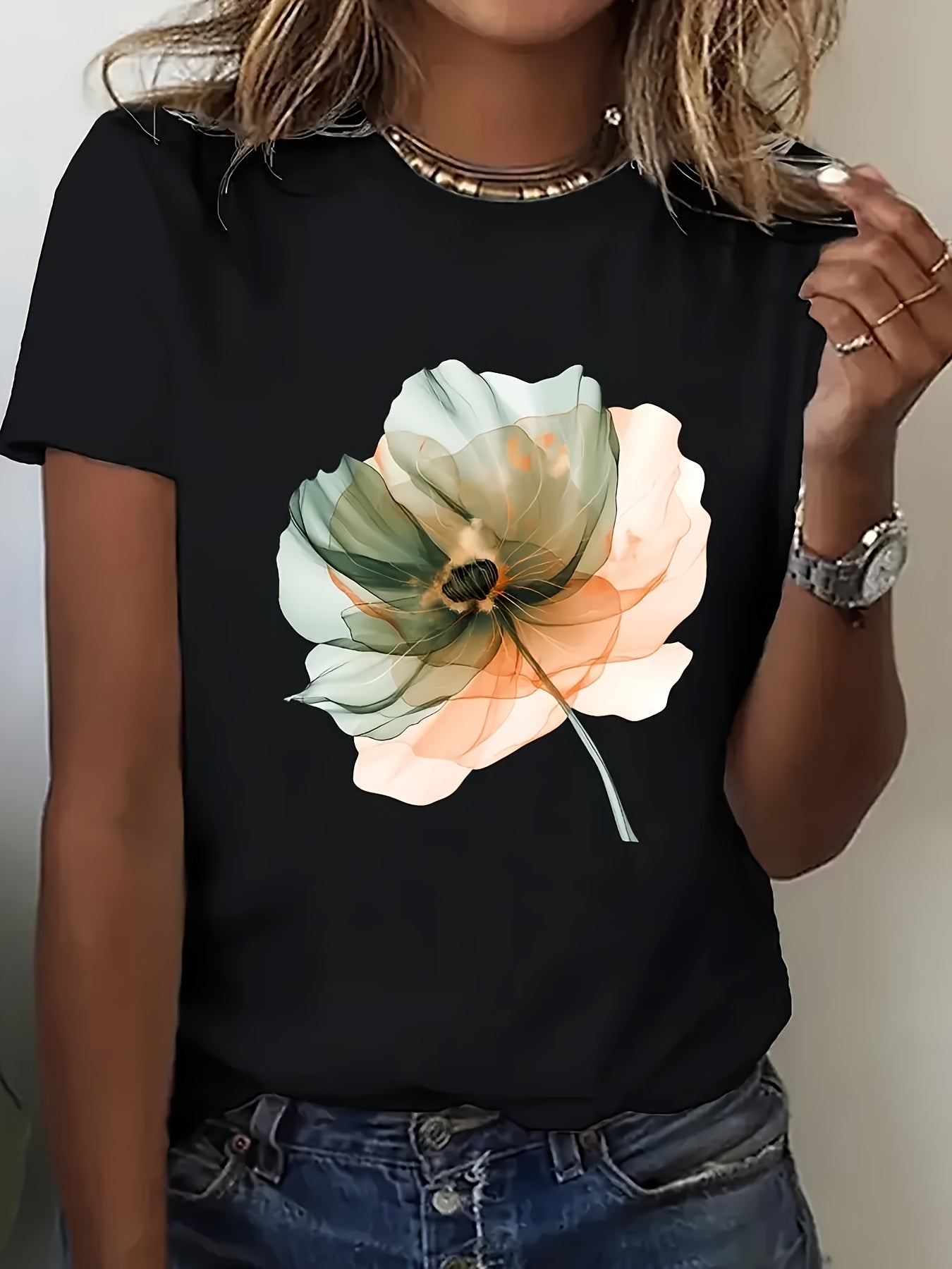 Women’s Floral Casual Short-Sleeve T-Shirt for Summer