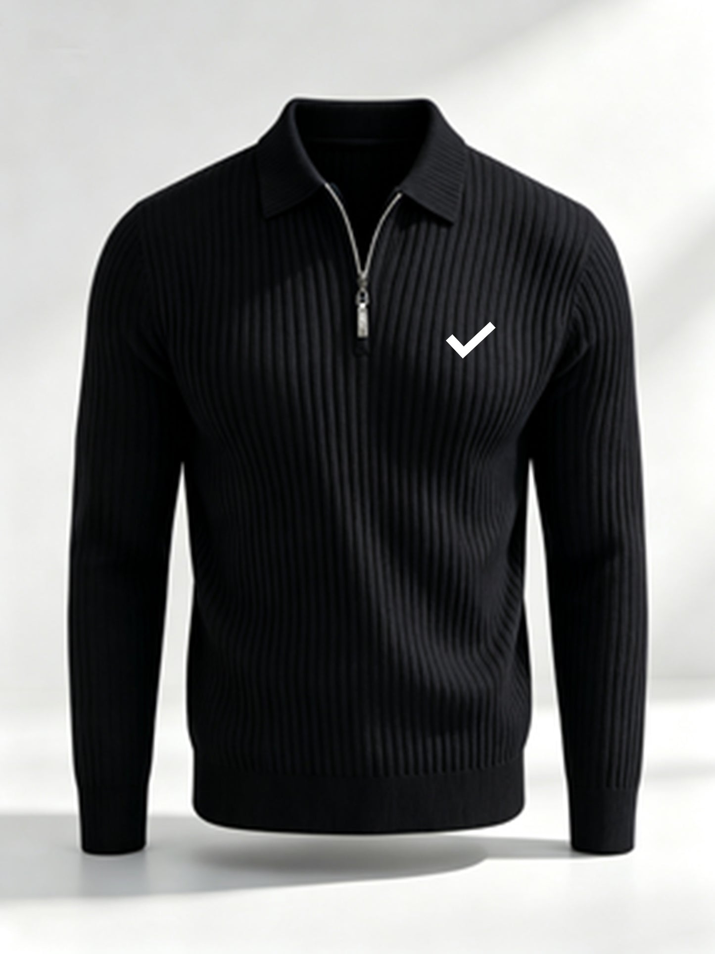 Men's Casual Long-Sleeve Ribbed Half-Zip Polo for Fall/Winter