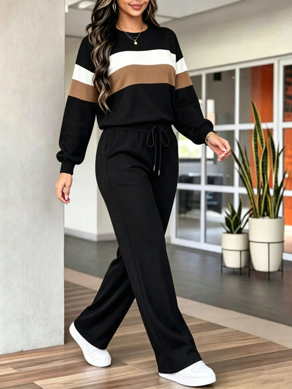 Women's Elegant Casual Polyester Patchwork Sweatpants Set - ayq