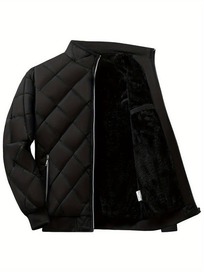 Men'S Lightweight Quilted Jacket - Solid Color Stand Collar Winter Coat with Pockets, Casual Regular Fit for Cold Weather, Versatile Outerwear, Durable Outerwear