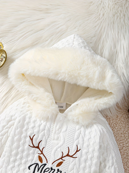 Cozy Boys' Christmas Hoodie & Pants Set with Antler Embroidery - Warm Fleece-Lined, Long Sleeve Outfit for Fall/Winter, Perfect for Outdoor