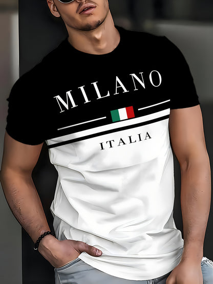 Men'S Milan 3D Print T-Shirt - Casual Crew Neck, Short Sleeve, Lightweight Polyester Tee with Italian Flag Design - Perfect for Travel, Camping, Sports  Outdoor Activities