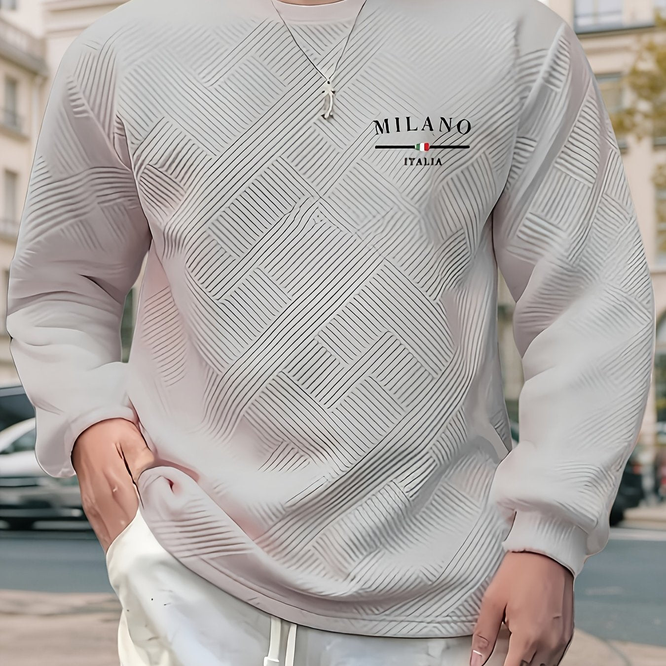 Men'S Casual Long Sleeve Crew Neck Sweatshirt | Heavyweight Geometric-patterned, Regular Fit, Ideal for Spring/Fall