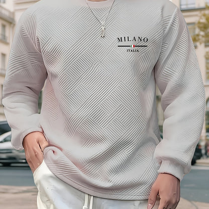 Men'S Casual Long Sleeve Crew Neck Sweatshirt | Heavyweight Geometric-patterned, Regular Fit, Ideal for Spring/Fall