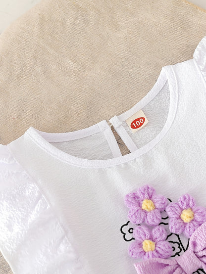 Girls' Summer Two-Piece Set with Floral Sleeveless Top & Shorts