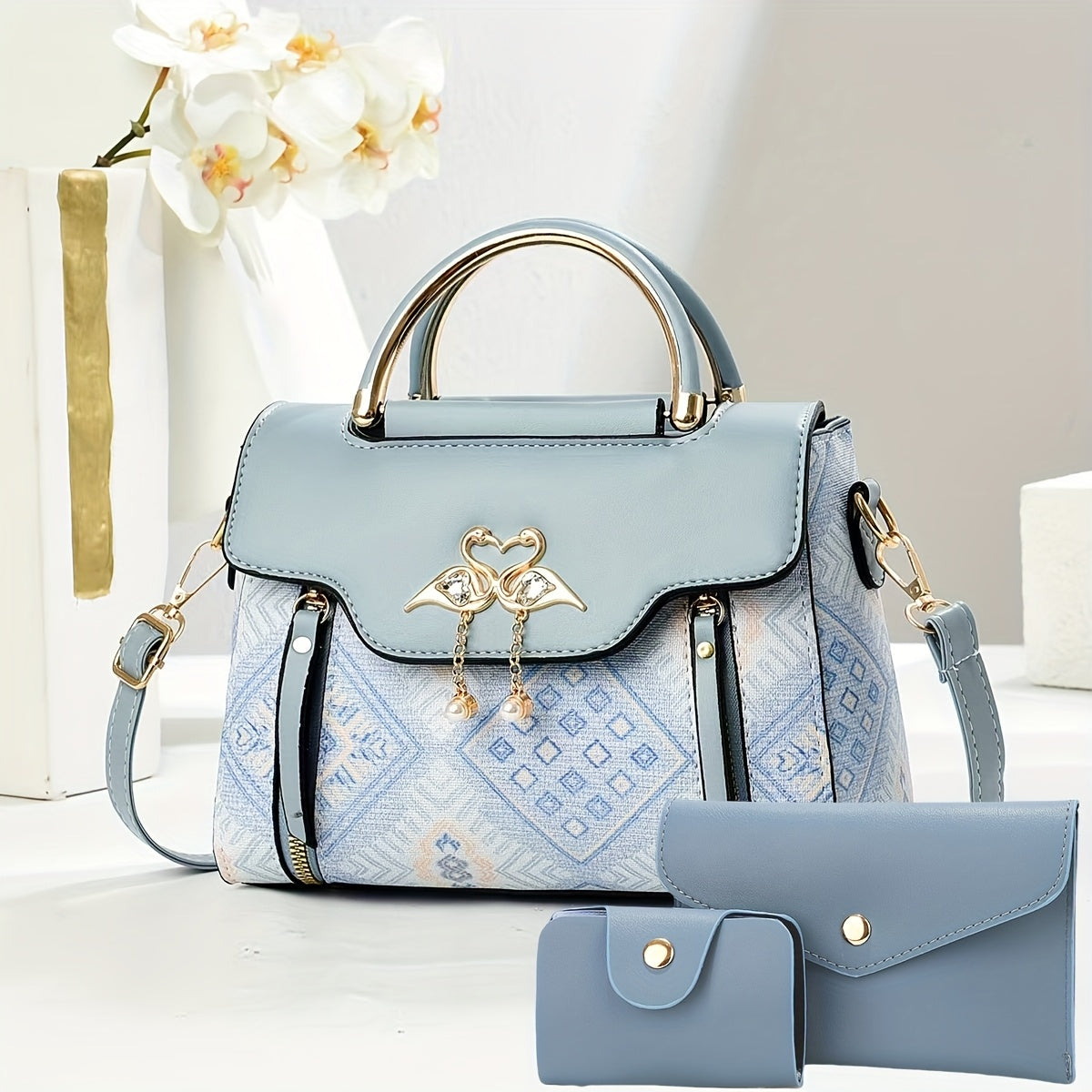 Women's Bag Set of Three: Printed Shoulder Bags, Stylish Tote Handbags and Versatile Crossbody Pouches