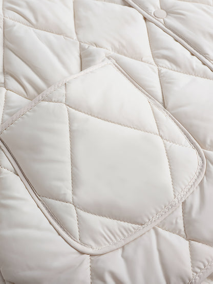Women'S Quilted White Puffer Jacket - Lightweight Long Sleeve - Button-Up Front - High-Quality Polyester - Machine Washable - Casual Style for Spring, Fall & Winte