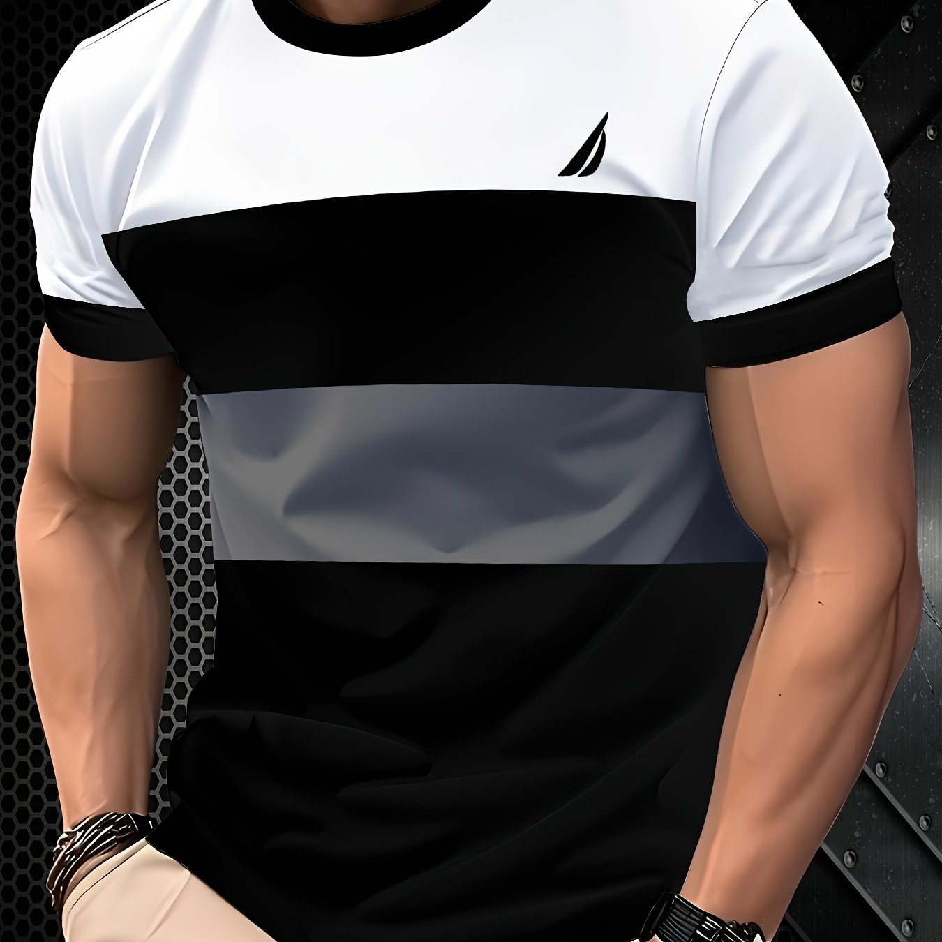 Men'S Stylish Casual T-Shirt - 100% Polyester, Crew Neck Short Sleeve, Machine Washable, Comfortable All-Season Wear   Smooth Texture Fabric