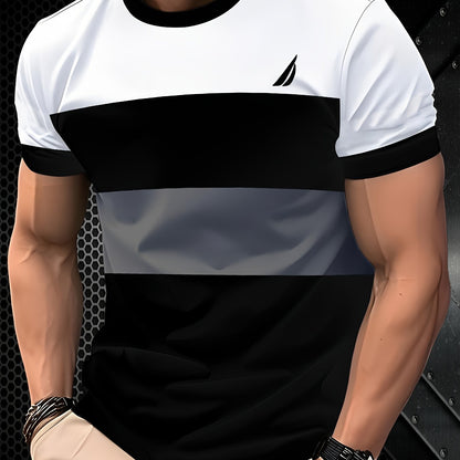 Men'S Stylish Casual T-Shirt - 100% Polyester, Crew Neck Short Sleeve, Machine Washable, Comfortable All-Season Wear   Smooth Texture Fabric