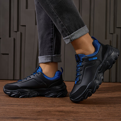 Men'S PU Lace-Up Comfortable Casual Shoes, Trendy Sports Shoes with Lightweight MD Soles for Outdoor Use, Ideal for Elderly Leisure Walking - ayq