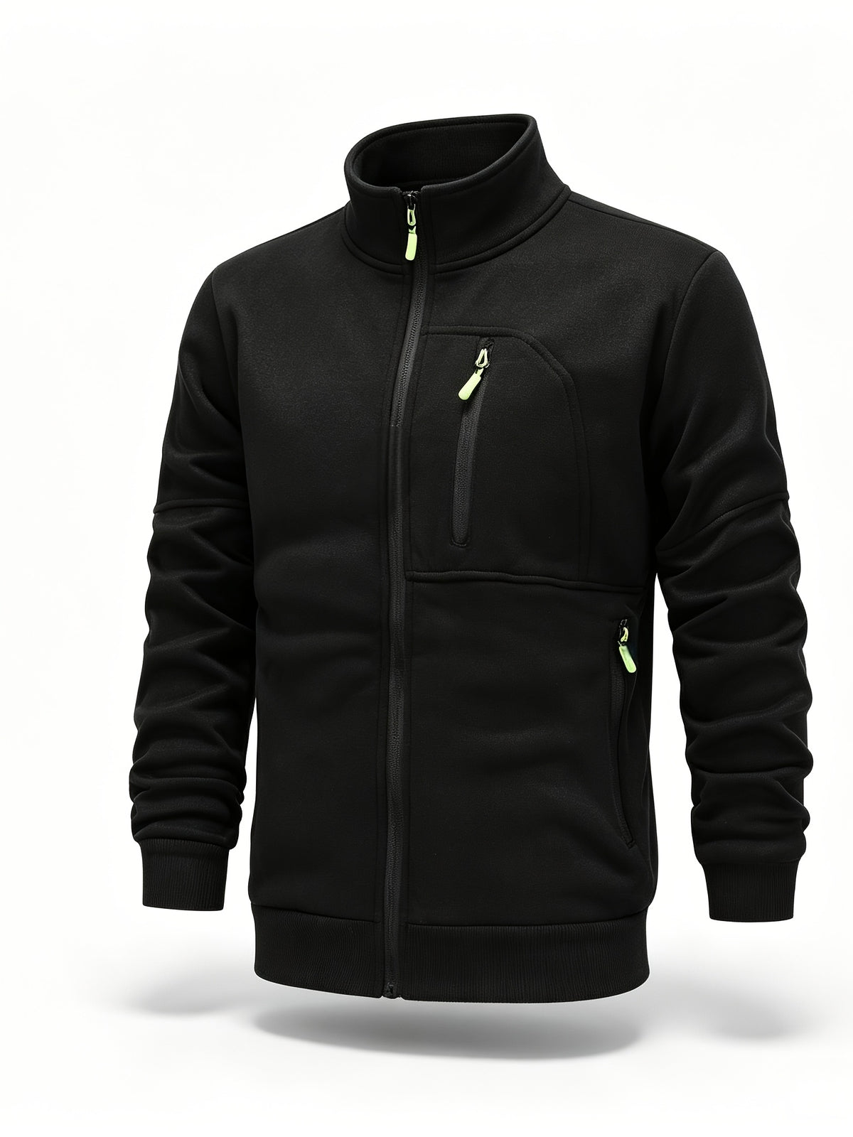 Men's Casual Stand Collar Zipper Fleece Jacket for Fall Winter