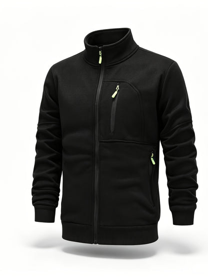 Men's Casual Stand Collar Zipper Fleece Jacket for Fall Winter