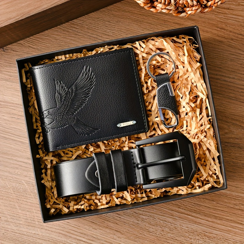 Men's Belt 3pcs Set, Stylish Business Wallet + Belt + Keychain Gift Box Combo, Perfect for Holidays and Office Wear, Ideal Present for Family, Loved Ones, Friends