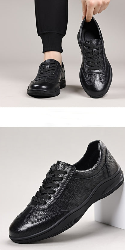 [Sneakers] Genuine Faux Leather Men'S Outdoor Casual Shoes - Comfortable And Versatile Soft Surface Lightweight Walking Shoes - High-Quality Black Lace-Up Minimalist Retro Rubber Sole Men'S Shoes - ayq