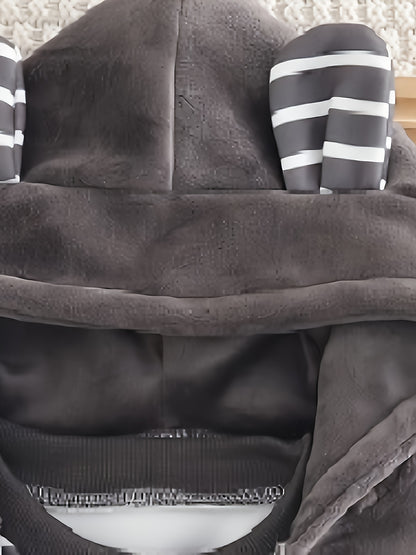 BABICOLOR 's Winter 3pcs Dog Print Hooded Jacket & Pants Set - Warm Loose-Fit Outfit, Winter Clothing for 1st Photoshoots, Casual Cold-Weather Outwear, Perfect for Outdoor