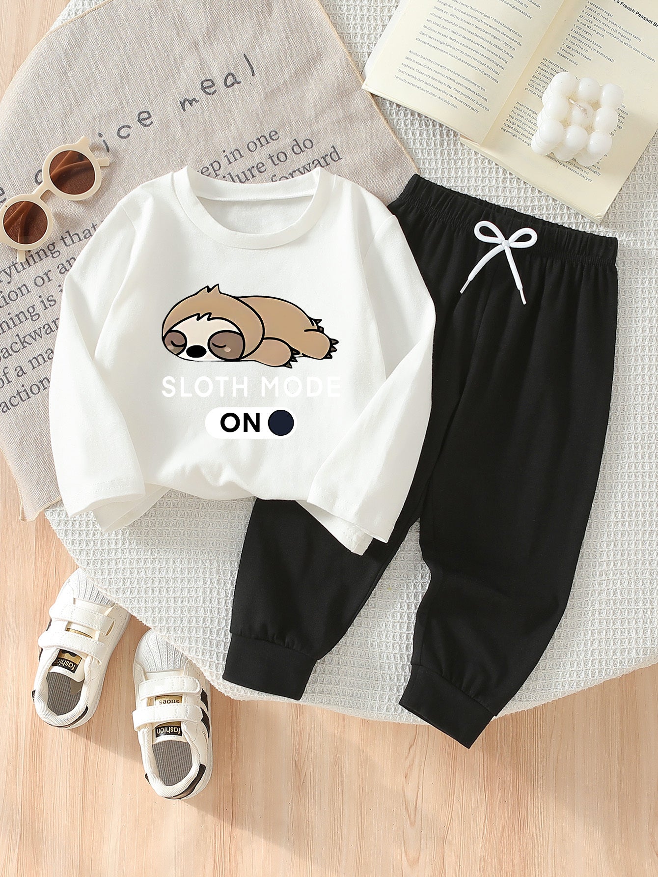 Boys Sloth Print Cotton Set - Casual Spring/Fall Outfit