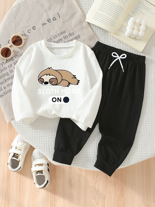 Boys Sloth Print Cotton Set - Casual Spring/Fall Outfit