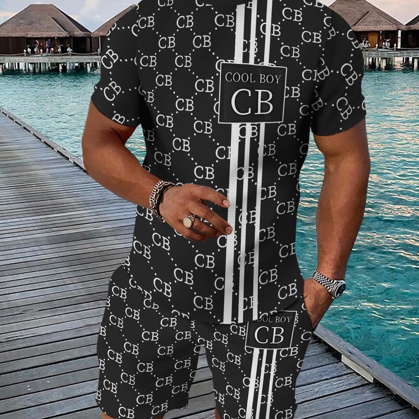 Casual Sports Suit Breathable Outdoor Casual Men's T-shirt and Five-Pants Set Summer 3D Printing Set for Adult Men