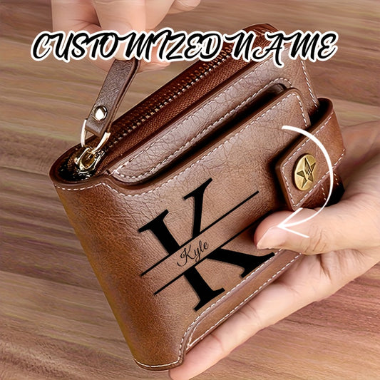 Customized Men's PU Wallet with Premium Vintage Zipper Design, Multi-Layer Coin and Card Holder, Compact Credit Slot & Coin Purse. Ideal Personal Gift for Daily Use as a Fashion Accessory