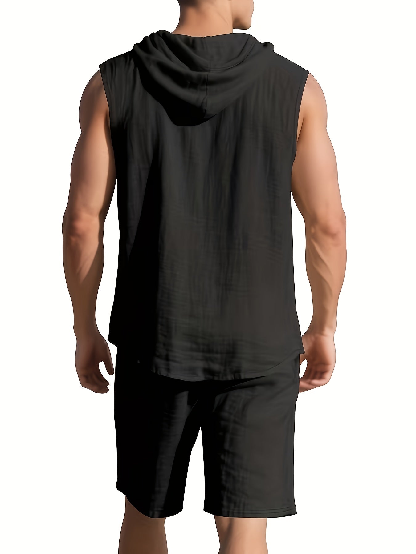 Men's Summer Linen Hooded Sleeveless Shirt & Shorts Set