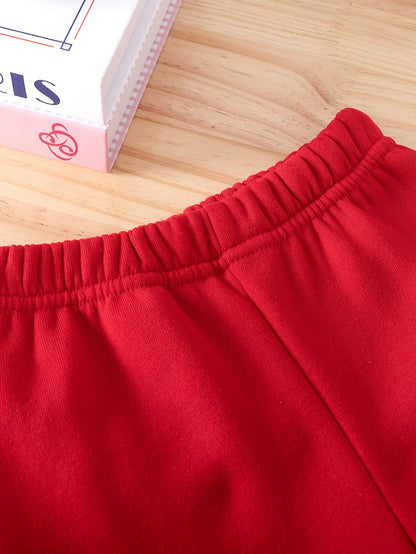 ' Fashionable Comfort Red Solid Long Sleeve Hooded Flannel Sweatshirt + Casual Sport Pants for Autumn/Winter, Valentine's Day and New Year Scenes, Hoodie, Winter Wear, Holiday Outfit, Stylish Wear, Warm Hoodie, Soft Flannel F