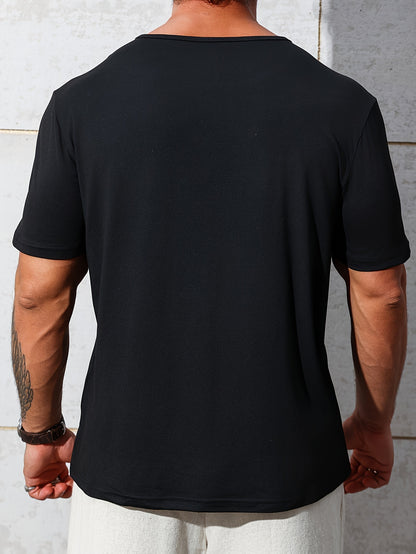 Cen Han Selection Men's Stretch Polyester-Spandex Blend Short Sleeve T-Shirt - Athletic Fit Small V-Neck Casual Top with Chest Logo Print for Summer Workouts  Casual Attire