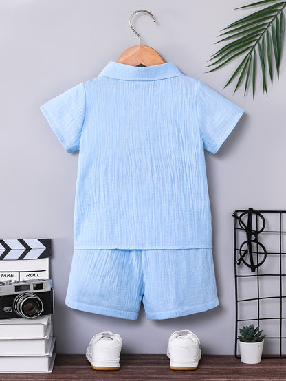 Boys' Summer Cotton Casual Shirt & Shorts Set, Breathable