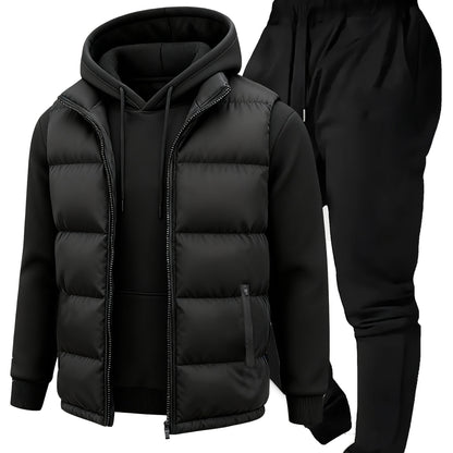 3pcs Vest Casual Set for Men Men's Casual Cartoon Drawstring Pocket Hoodie and Sports Drawstring Trousers Matching Set