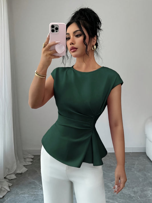 Women's Sleeveless Round Neck Elegant Waist-Cinching Top