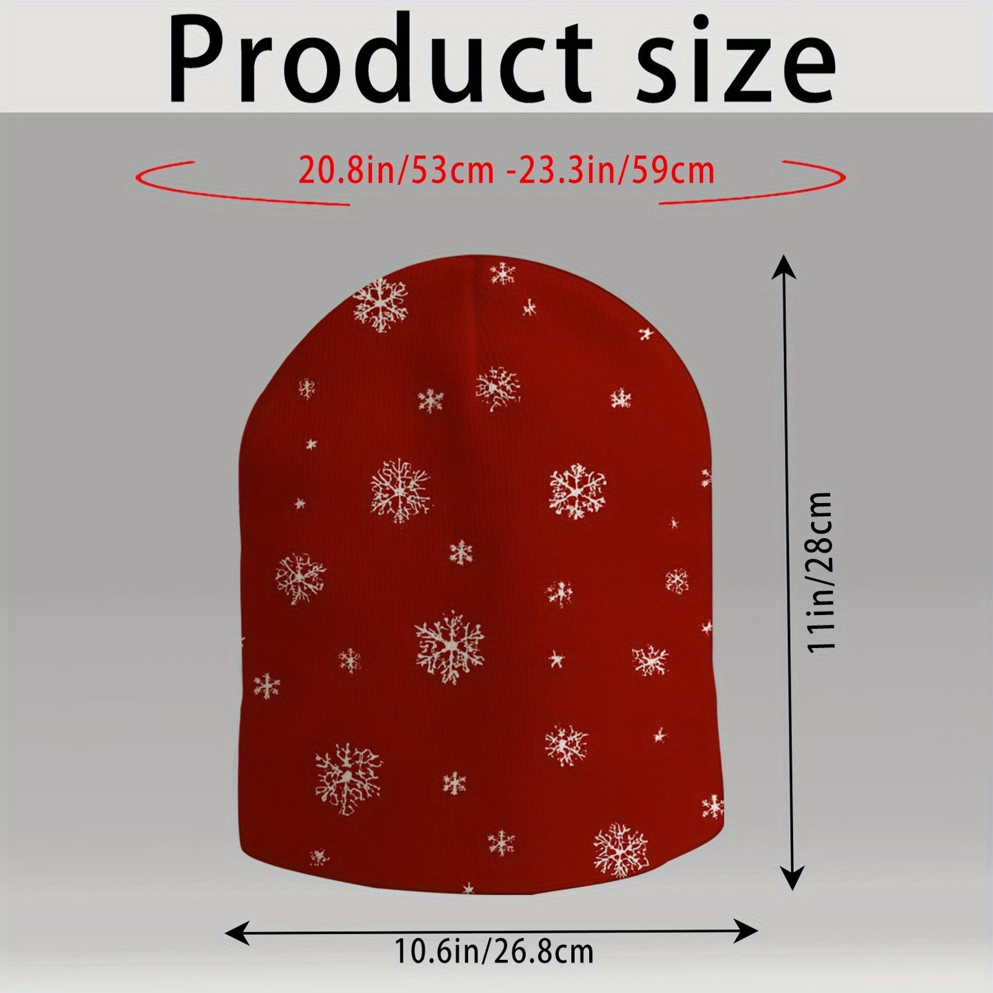 Women's Winter Beanie Hat - Red Snowflake Pattern, Stretchy Snug Fit for Skiing, Ice Skating, Christmas Party - Lightweight Cold Weather Cap for Women (Easy Care) - Holiday Gift Idea