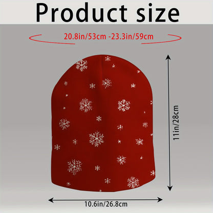 Women's Winter Beanie Hat - Red Snowflake Pattern, Stretchy Snug Fit for Skiing, Ice Skating, Christmas Party - Lightweight Cold Weather Cap for Women (Easy Care) - Holiday Gift Idea
