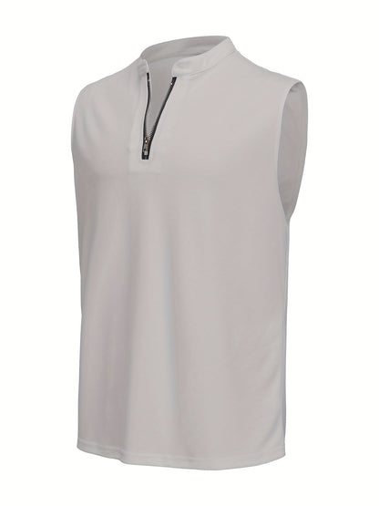 Men's Sleeveless V-Neck Shirt with Quarter Zip - Lightweight Summer To