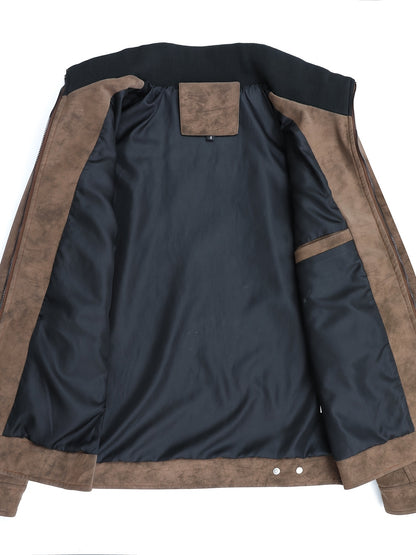 Men's Casual Light Luxury PU Jacket with Stand Collar