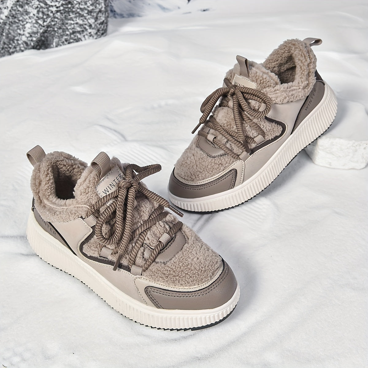 Women'S Cozy Fleece-Lined Low-Top Ankle Boots - Warm, Stylish, and Comfortable for All Seasons, Casual Lace-Up Design with Thick Rubber Sole, Beige, Casual Footwear | Stylish Ankle Boots | Plush Lined Interior