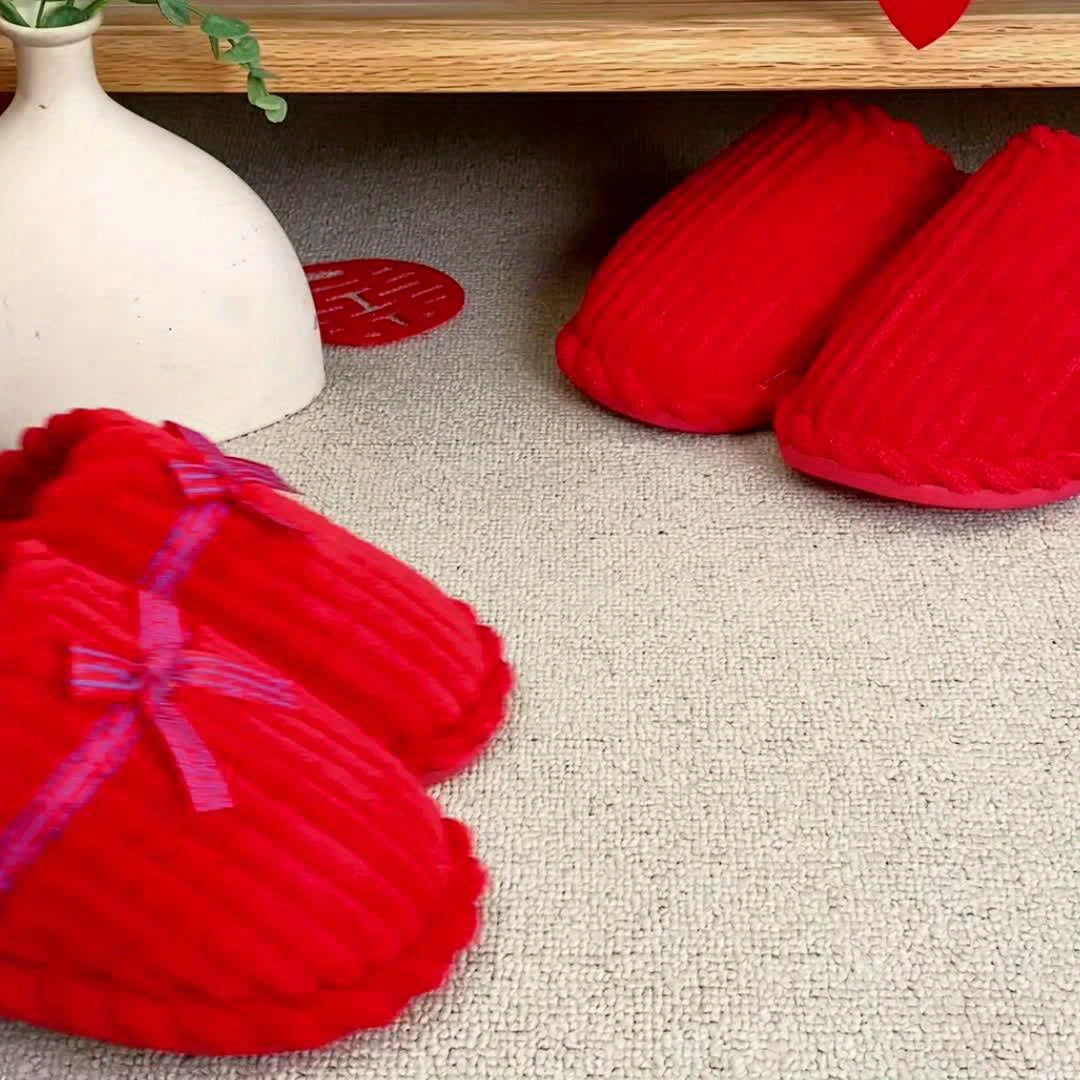 Jialiya Red Festive Simple Slippers - Warm, Versatile Winter Footwear for Women, Perfect for Outdoor Walks and Indoor Home Use, Minimalist and Stylish Design with a touch of Elegance.