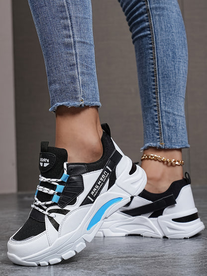 Women's Fashion Sneakers Geometric Pattern Low-Top with EVA Sole, Lace-Up Casual Sports Shoes, Hand-Washable Fabric Inner, All-Season Comfort Footwear with Plain Toe Design