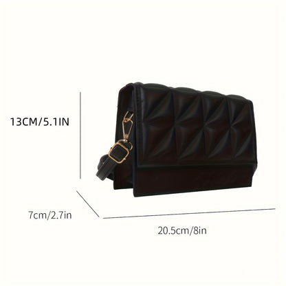 Black Minimalist Mini Square Shoulder Bag, All Matching Argyle Pattern Flap Crossbody Bag