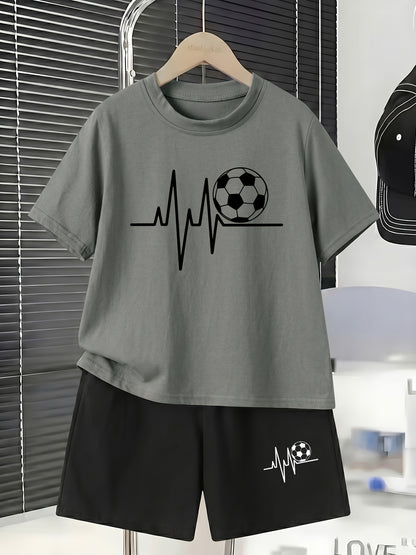 Boys' Casual Cotton T-Shirt and Shorts Set for Spring Summer